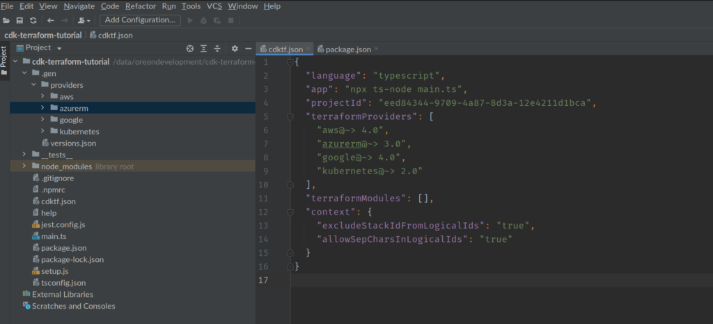 cdk for terraform tutorial with typescript folder structure after running npm run get with samplle providers